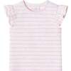 Kids Pink/Oatmeal Striped Tee w/  Neps & Floral Printed Knit Denim Romper, Pink - Mixed Apparel Set - 3