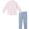 Kids Pink Striped Oxford Buttondown Set, Pink - Mixed Apparel Set - 2