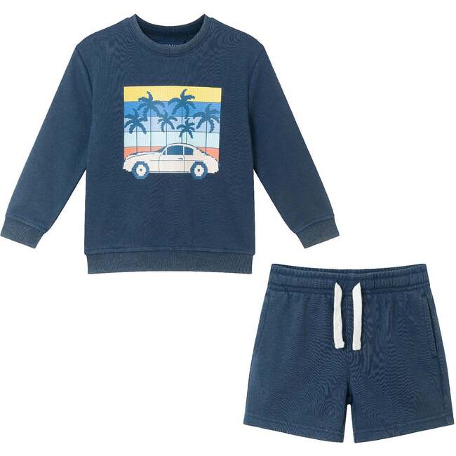 Kids Long Sleeve Crew & Short Sweat Set, Navy - Mixed Apparel Set - 1