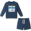 Kids Long Sleeve Crew & Short Sweat Set, Navy - Mixed Apparel Set - 1 - thumbnail