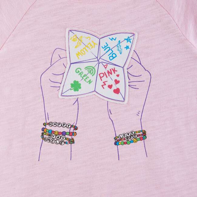 Kids Pink Raglan Sleeve Knot Detail Tee, Fortune Teller Graphic - T-Shirts - 3