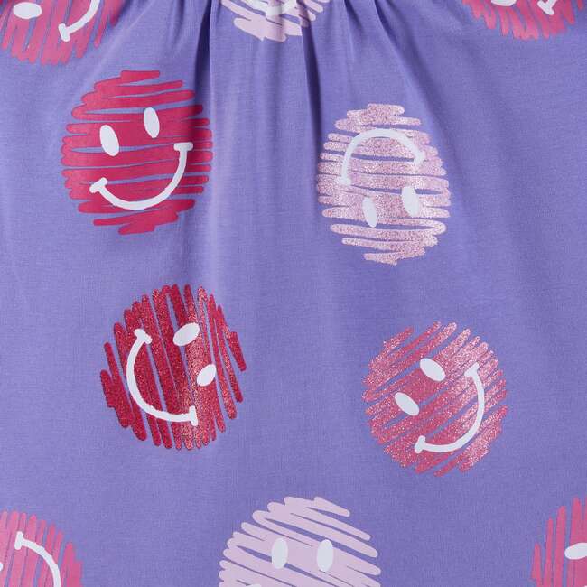 Kids Purple & Pink Jersey Dress, Smiley Print - Dresses - 3