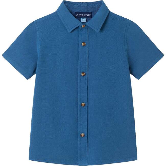 Kids Linen Buttonfront Shirt, Blue - Button Downs - 1