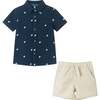 Kids Limes Seersucker Short Sleeve Buttondown Set, Navy - Mixed Apparel Set - 1 - thumbnail
