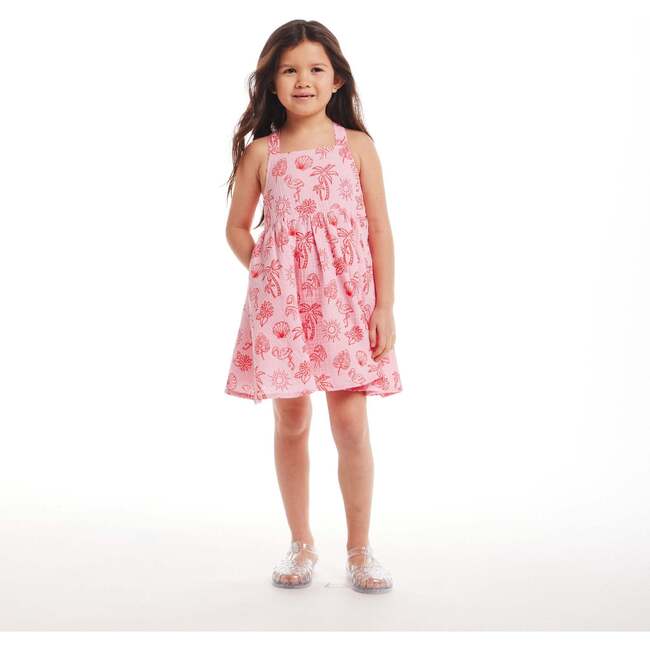 Kids Pink Tropical Icon Printed Gauze Dress, Pink - Dresses - 6