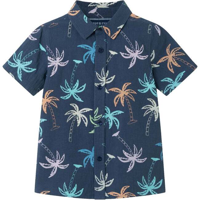 Kids Knit Gauze Buttondown, Navy Palm