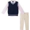 Kids Light Navy Sweater Vest Oxford Buttondown Shirt, Bowtie & Khaki Pant Set, Navy - Mixed Apparel Set - 1 - thumbnail