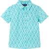 Kids Geo Shark Short Sleeve Buttondown, Aqua - Button Downs - 1 - thumbnail