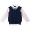 Kids Light Navy Sweater Vest Oxford Buttondown Shirt, Bowtie & Khaki Pant Set, Navy - Mixed Apparel Set - 3