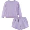 Kids French Terry Sweatshirt & Short Set w/ Heart Rubber Patch, Purple - Mixed Apparel Set - 2