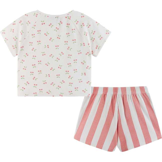Kids Cropped Tee & High Waisted Rib Boxer Short Set, Cherry & Stripes - Mixed Apparel Set - 2