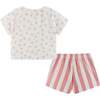 Kids Cropped Tee & High Waisted Rib Boxer Short Set, Cherry & Stripes - Mixed Apparel Set - 2