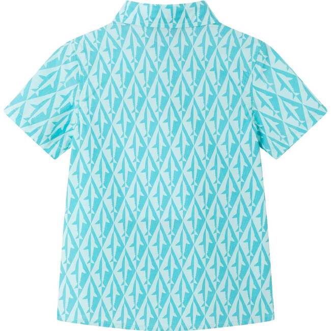 Kids Geo Shark Short Sleeve Buttondown, Aqua - Button Downs - 3