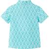 Kids Geo Shark Short Sleeve Buttondown, Aqua - Button Downs - 3