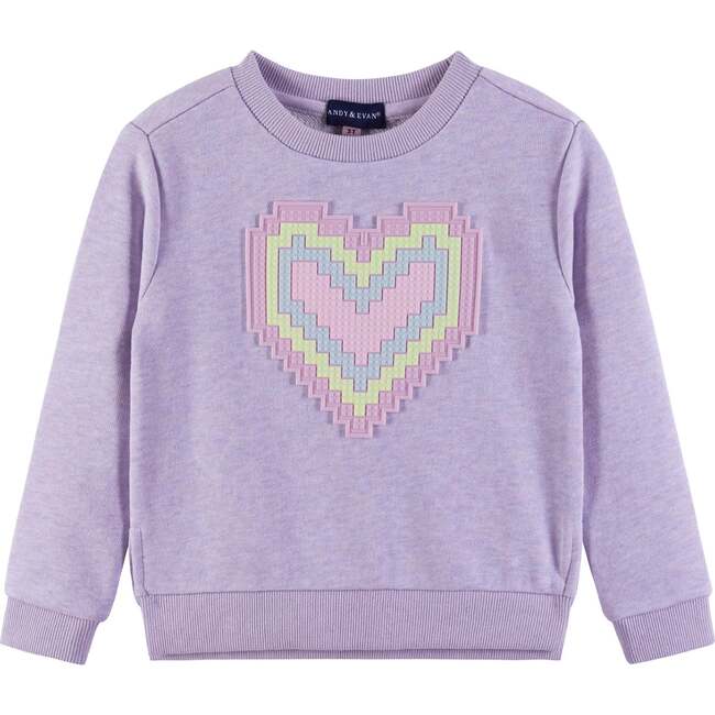 Kids French Terry Sweatshirt & Short Set w/ Heart Rubber Patch, Purple - Mixed Apparel Set - 3