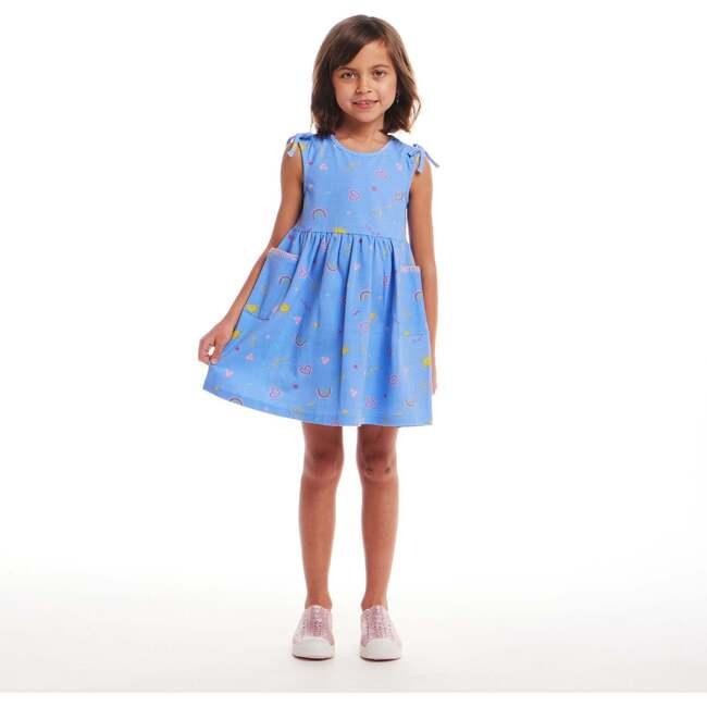 Kids Blue Printed Jersey Dress, Hearts & Sunshine - Dresses - 2