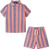 Kids 2-Piece Striped Buttondown Set, Coral & Blue - Mixed Apparel Set - 1 - thumbnail