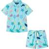 Kids 2-Piece Fun Print Matching Buttondown Set, Light Blue - Mixed Apparel Set - 1 - thumbnail