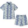 Kids 2-Piece  Stripe Palm Buttondown Set, Blue - Mixed Apparel Set - 1 - thumbnail
