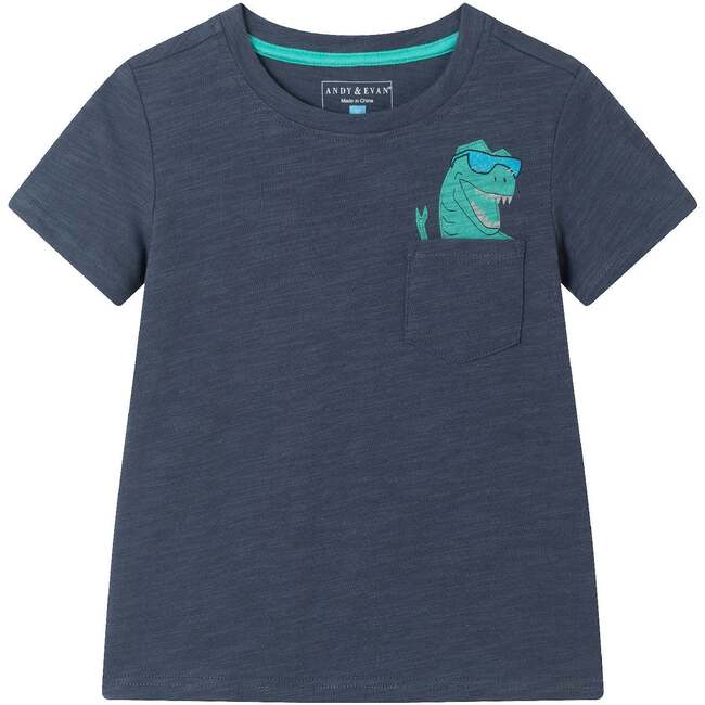 Kids  Slubbed Dino Pocket Tee W/ Foil Glasses, Navy