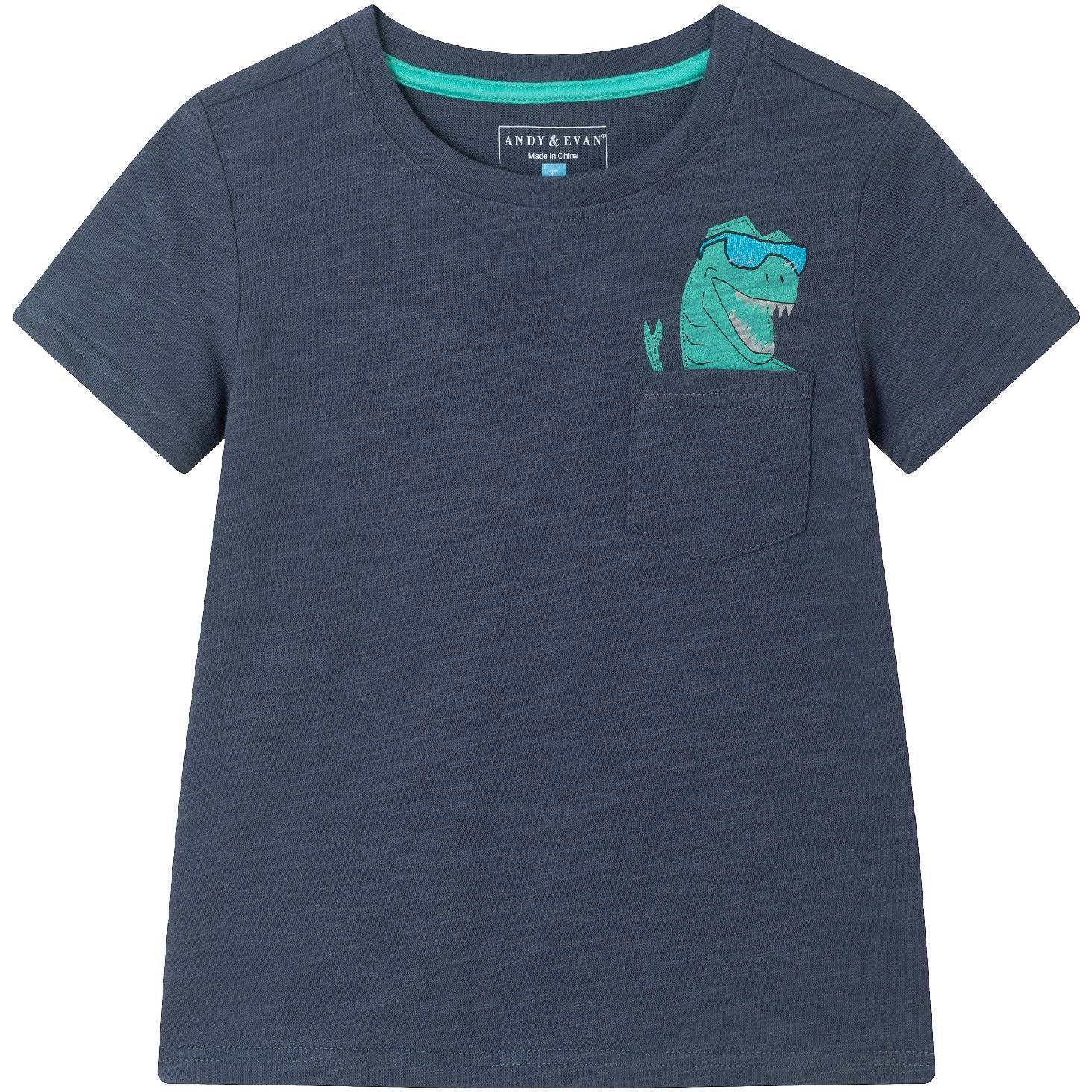 Kids  Slubbed Dino Pocket Tee W/ Foil Glasses, Navy - T-Shirts - 1