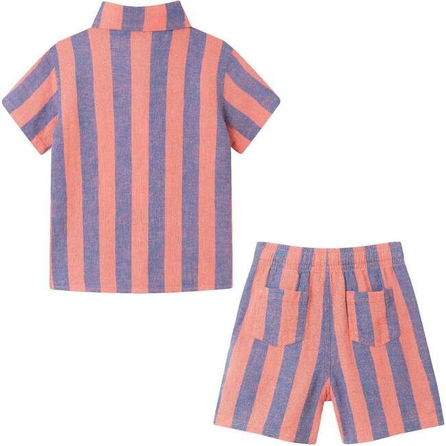 Kids 2-Piece Striped Buttondown Set, Coral & Blue - Mixed Apparel Set - 2