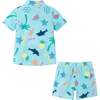 Kids 2-Piece Fun Print Matching Buttondown Set, Light Blue - Mixed Apparel Set - 2