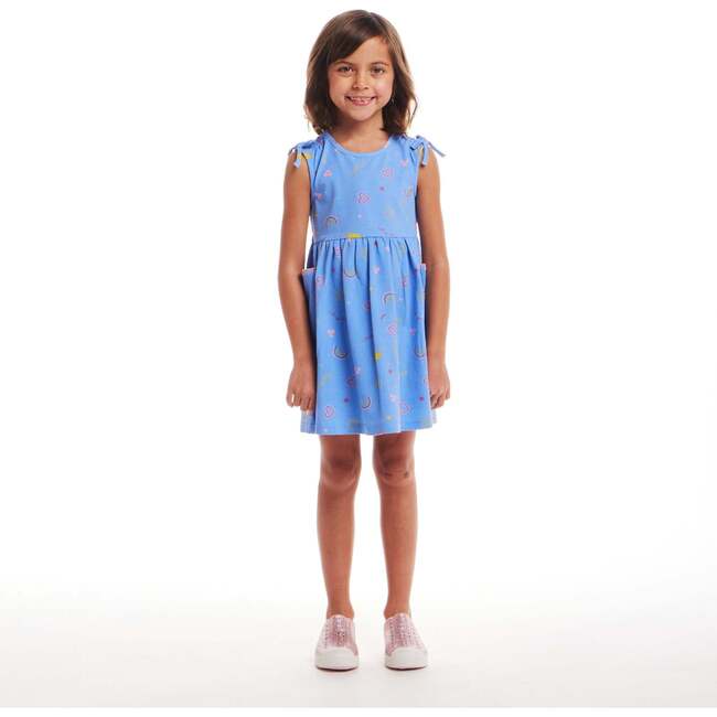 Kids Blue Printed Jersey Dress, Hearts & Sunshine - Dresses - 3