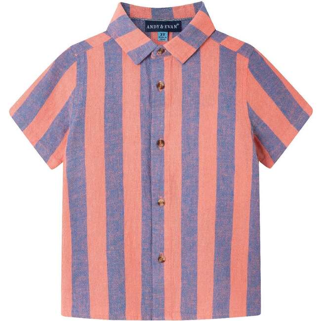 Kids 2-Piece Striped Buttondown Set, Coral & Blue - Mixed Apparel Set - 3
