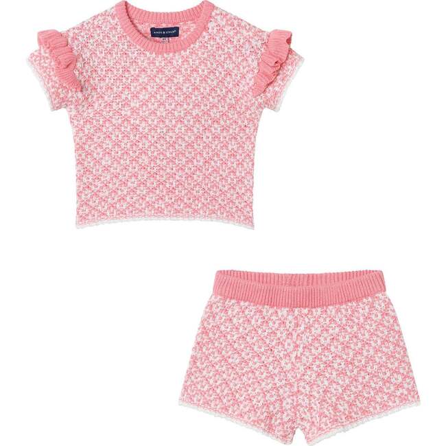 Kids Crochet Top & Short Set, Pink Houndstooth