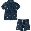 Kids  Limes Seersucker Matching Short Sleeve Buttondown & Short Set, Navy - Mixed Apparel Set - 1 - thumbnail