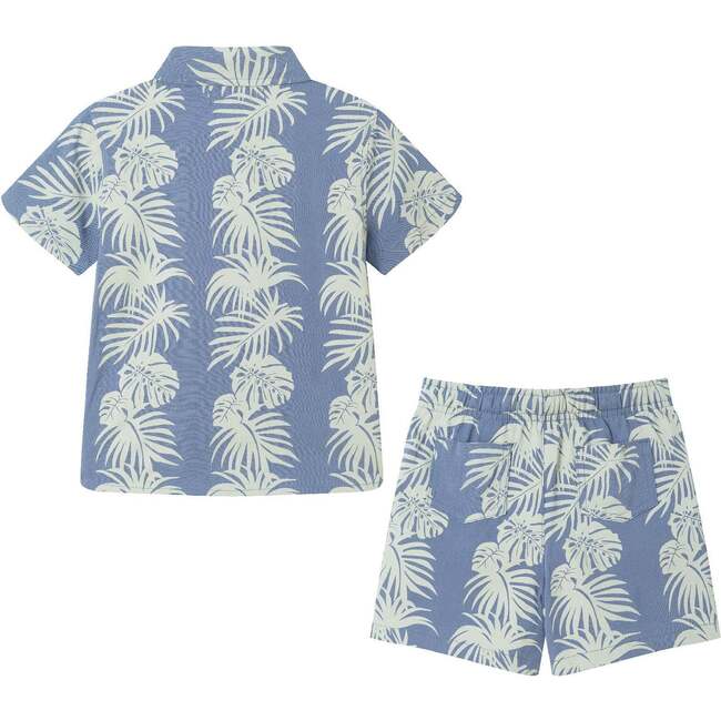 Kids 2-Piece  Stripe Palm Buttondown Set, Blue - Mixed Apparel Set - 2