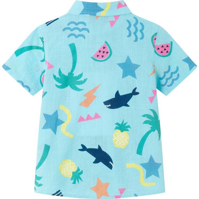 Kids 2-Piece Fun Print Matching Buttondown Set, Light Blue - Mixed Apparel Set - 4