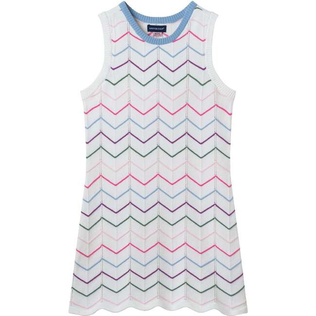 Kids Crochet Fitted Scallop Dress, White Multi