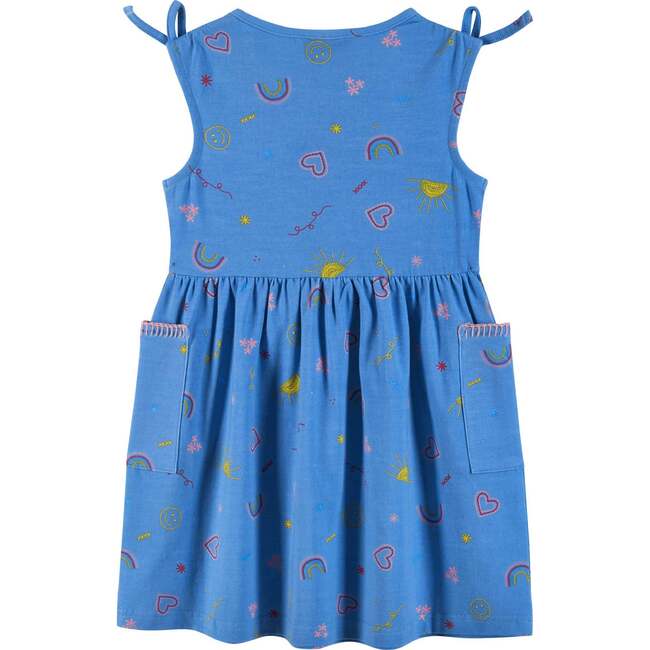 Kids Blue Printed Jersey Dress, Hearts & Sunshine - Dresses - 4