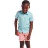 Kids Geo Shark Short Sleeve Buttondown, Aqua - Button Downs - 5