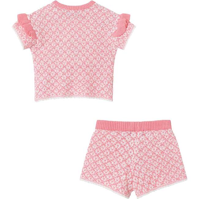 Kids Crochet Top & Short Set, Pink Houndstooth
