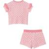 Kids Crochet Top & Short Set, Pink Houndstooth - Mixed Apparel Set - 2