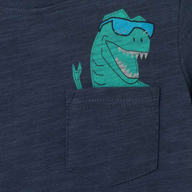 Kids  Slubbed Dino Pocket Tee W/ Foil Glasses, Navy - T-Shirts - 3