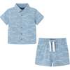 Infant Shark Print Buttondown Set, Blue - Mixed Apparel Set - 1 - thumbnail