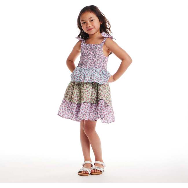 Kids Color Blocked Floral Tiered Dress, Clr Blck - Dresses - 3