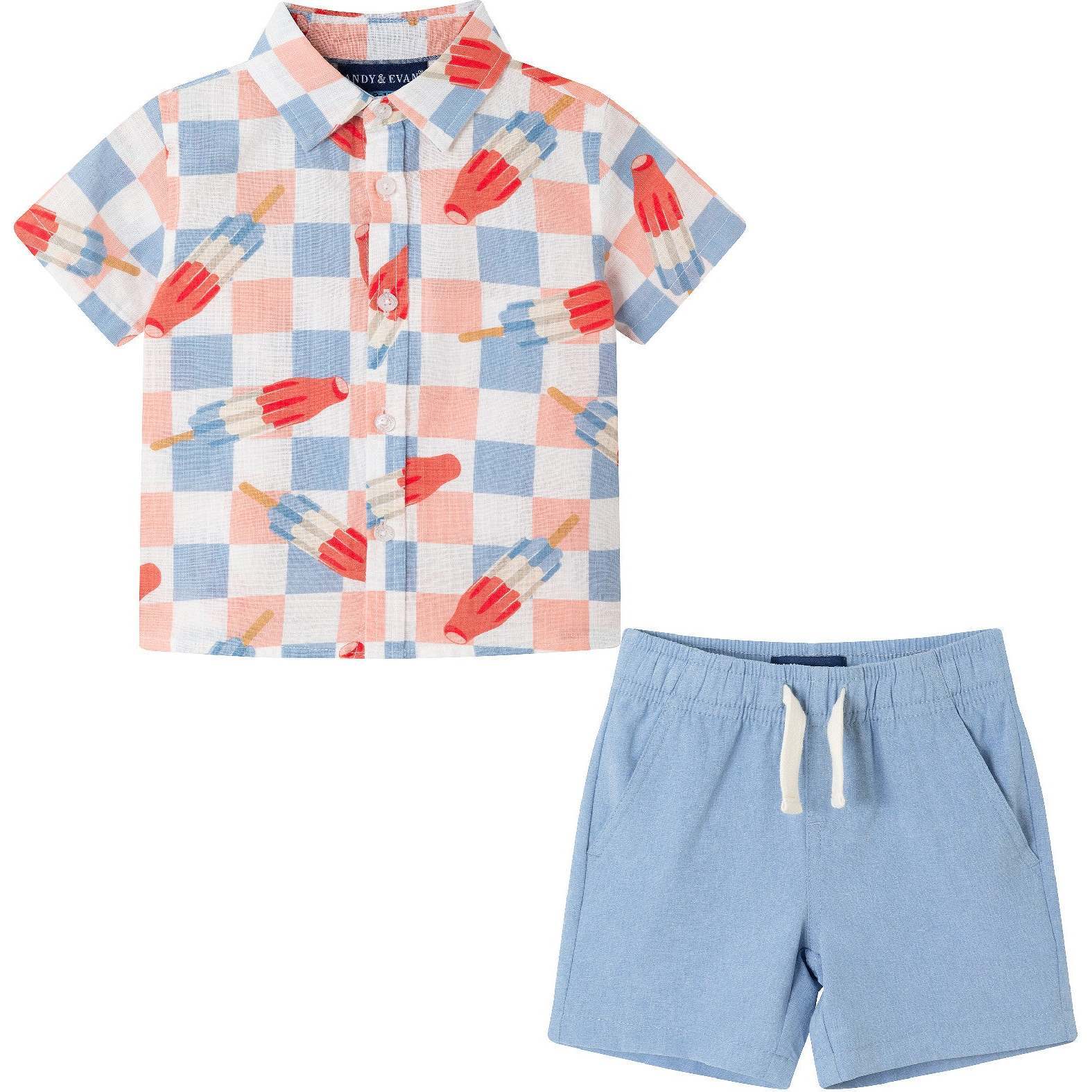 Infant Checkered Rocket Pop Buttondown Set, Chambray - Mixed Apparel Set - 1