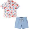 Infant Checkered Rocket Pop Buttondown Set, Chambray - Mixed Apparel Set - 1 - thumbnail