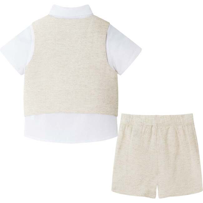 Infant Short Sleeve Buttondown Bowtie Vest Set, Beige - Mixed Apparel Set - 4