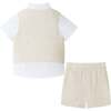 Infant Short Sleeve Buttondown Bowtie Vest Set, Beige - Mixed Apparel Set - 4