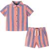 Infant Coral & Blue Striped Buttondown Set - Mixed Apparel Set - 1 - thumbnail
