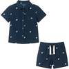 Infant Limes Seersucker Matching Short Sleeve Buttondown & Short Set, Navy - Mixed Apparel Set - 1 - thumbnail
