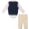 Infant Light Navy Sweeater Vest Oxford Buttondown Shirt, Bowtie & Khaki Pant Set, Navy - Mixed Apparel Set - 2