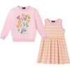 Infant Crochet Sweatshirt & Striped Dress Set, Pink - Mixed Apparel Set - 1 - thumbnail
