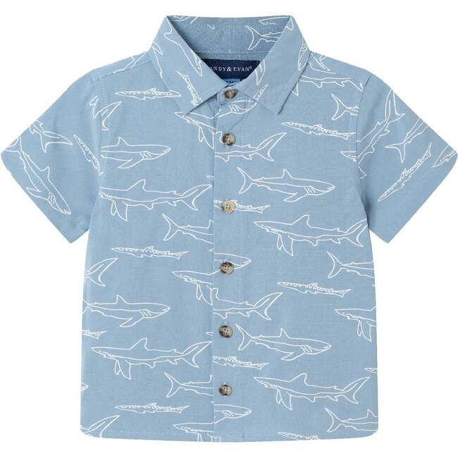 Infant Shark Print Buttondown Set, Blue - Mixed Apparel Set - 3